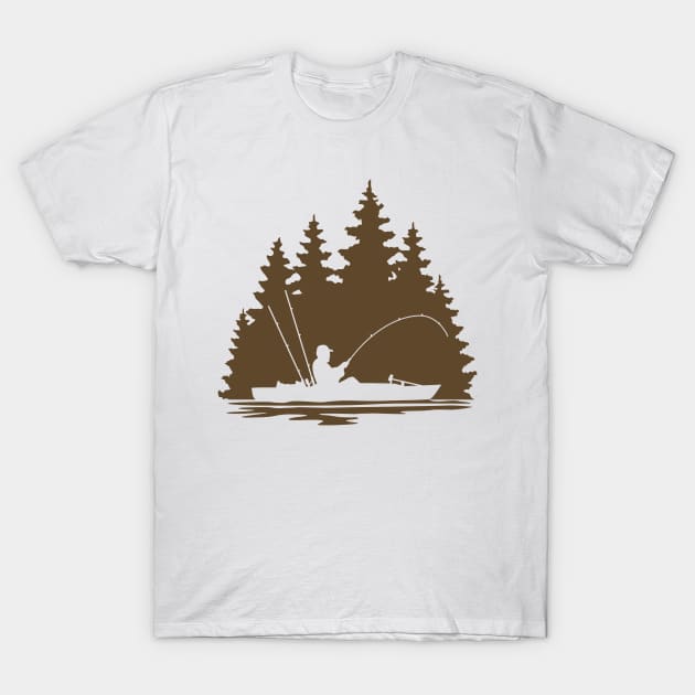 Kayak Fishing Lake Scene Silhouette T-Shirt by SAMMO